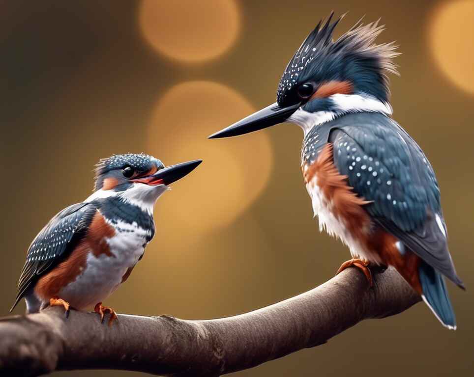 A couple of Belted Kingfishers perched in a tree.