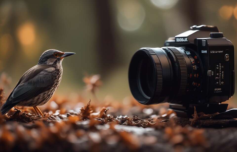 A digital camera focusing on a bird.