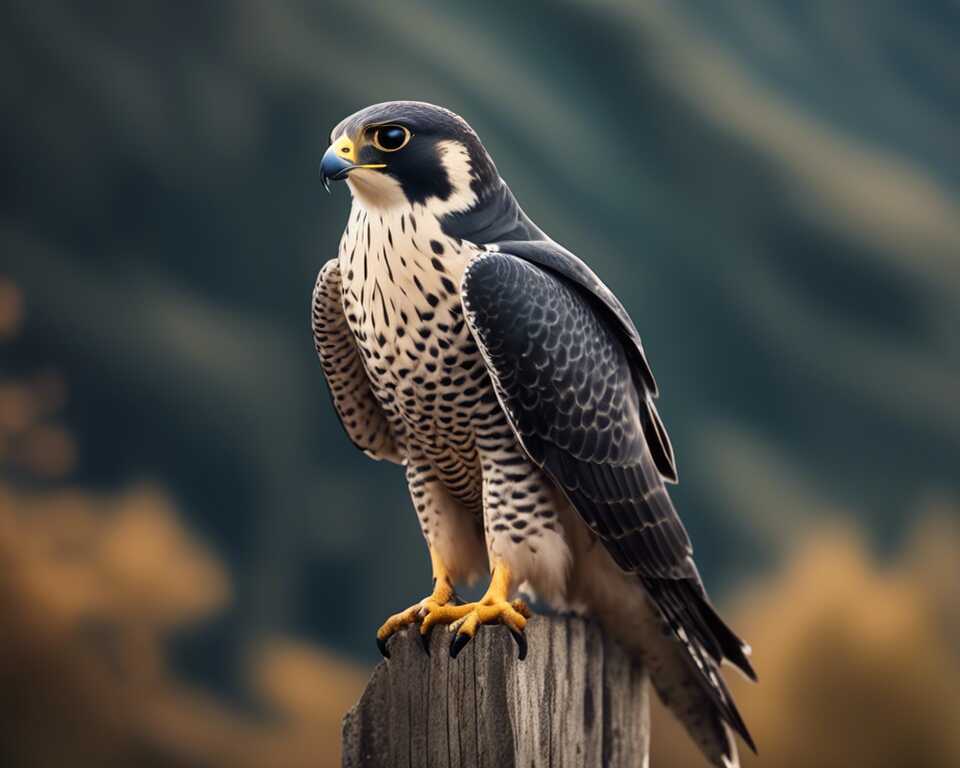 A Peregrine Falcon perched on a post.