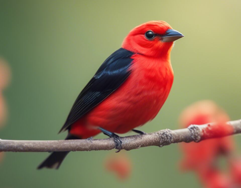 A Scarlet Tanager perched on a branch.