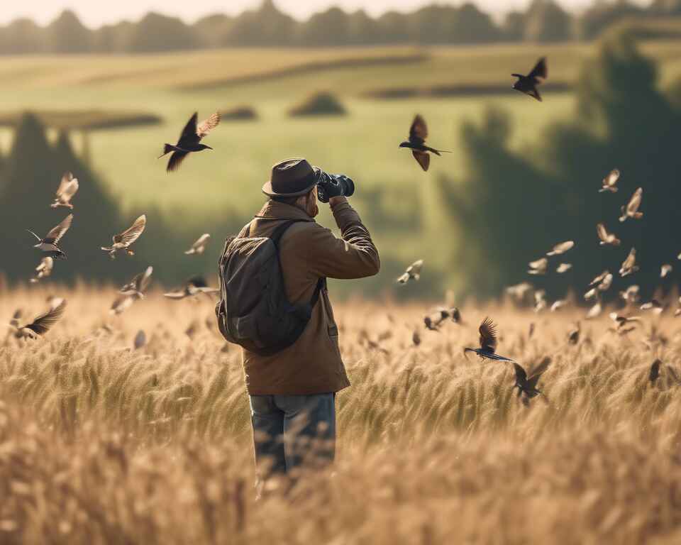 A birdwatcher out in the field.