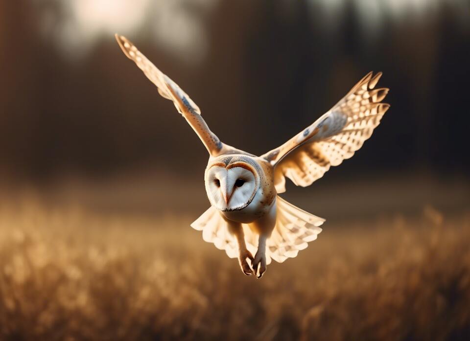 A Barn Owl flying through the air.