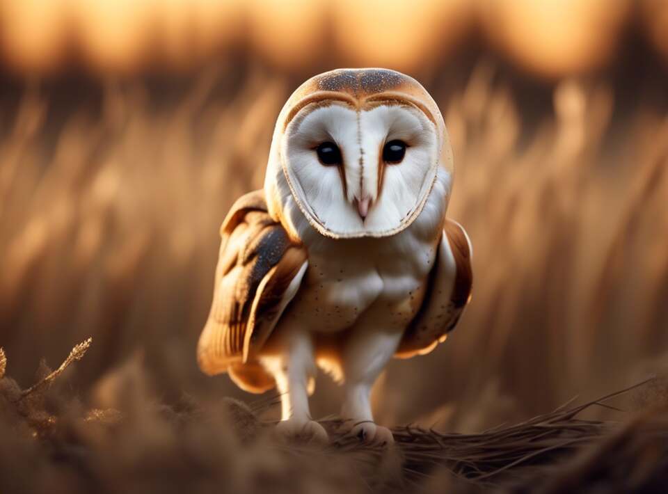 A Barn Owl hunting in a field.