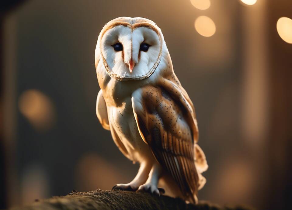 A Barn Owl perched majestically on a grassy mound.