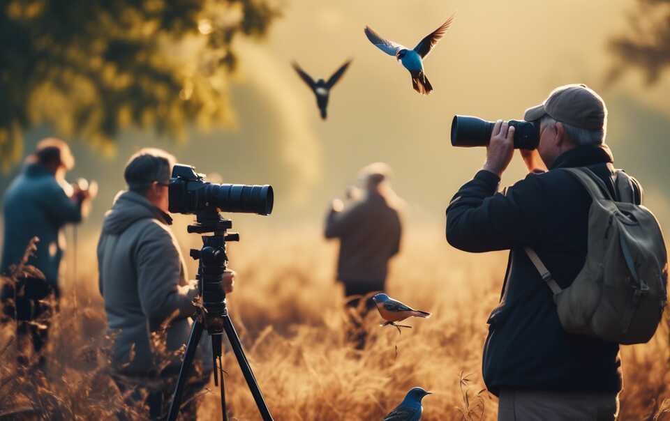 A group of birdwatchers out in the field.
