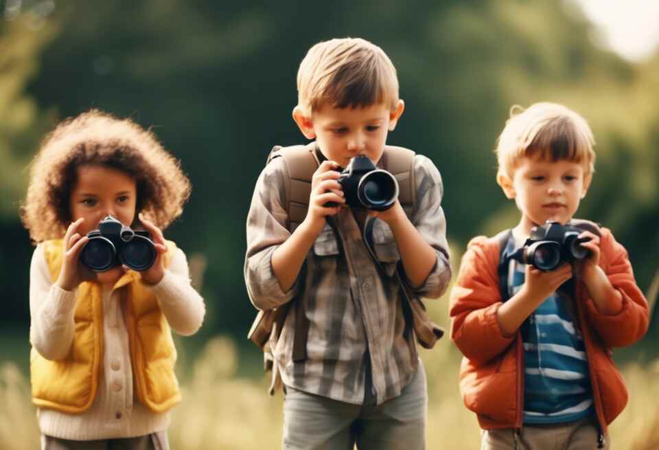 Kids learning how to hold the binocular correctly for birdwatching.