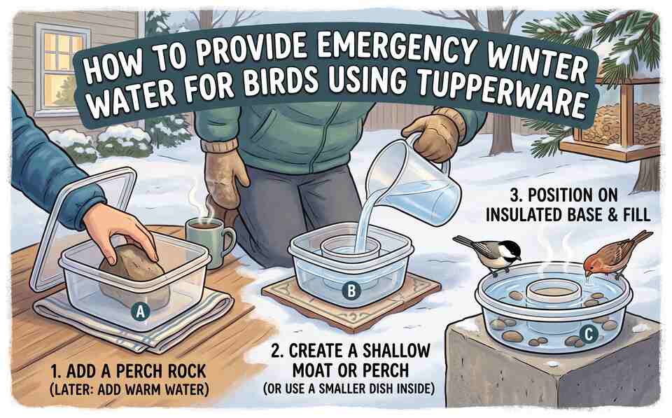 How to provide water for birds in tupperware step by step.